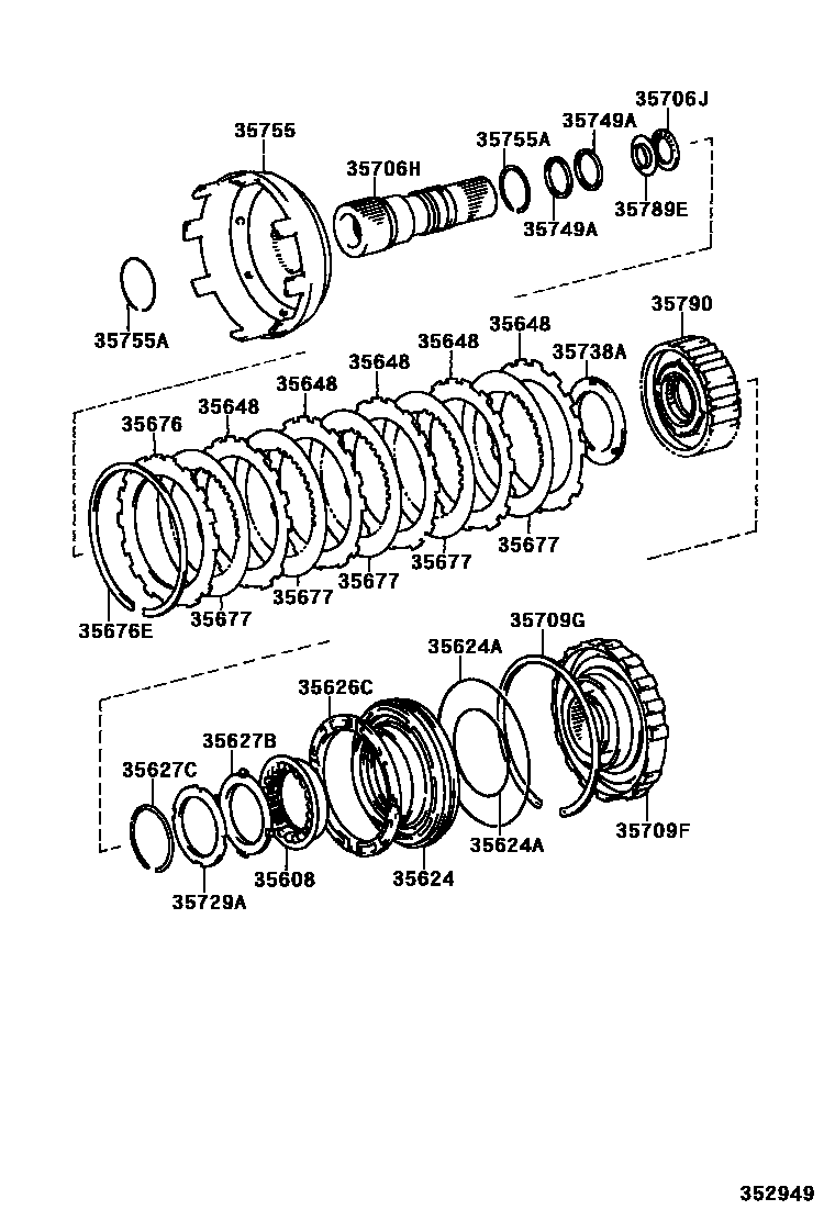 Toyota HILUX 中央支架和行星太阳齿轮(ATM) EPC diagram — 352949