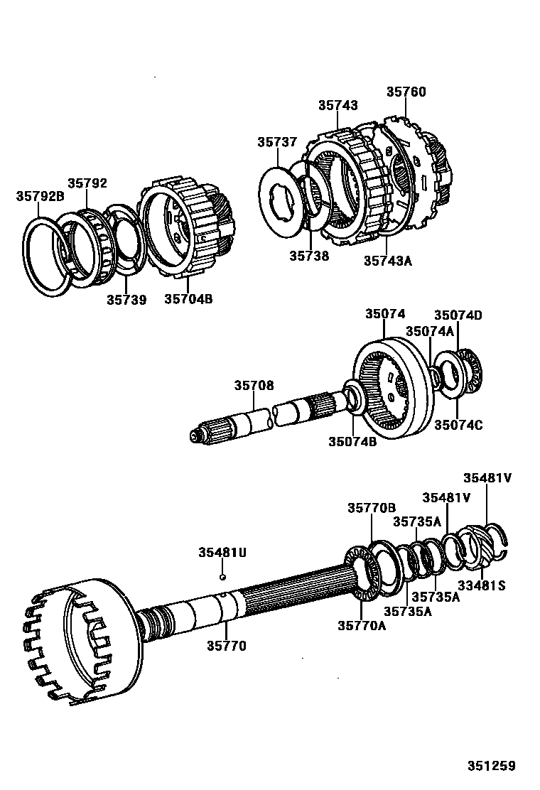 Toyota HILUX 行星齿轮、倒档活塞和中间轴齿轮(ATM) EPC diagram — 351259