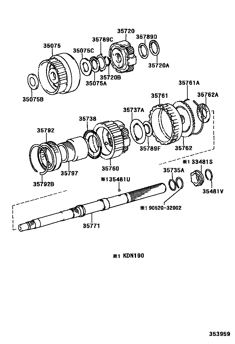 Toyota HILUX 行星齿轮、倒档活塞和中间轴齿轮(ATM) EPC diagram — 353959
