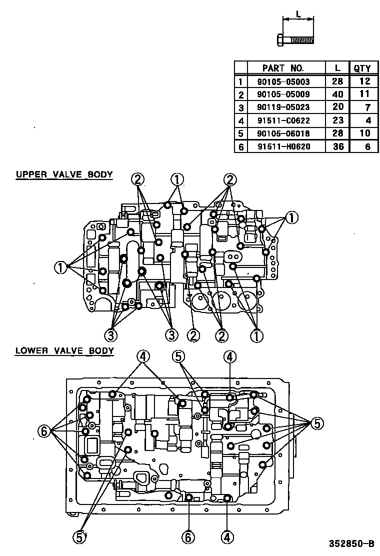 Toyota HILUX 阀体和滤油网(ATM) EPC diagram — 352850B