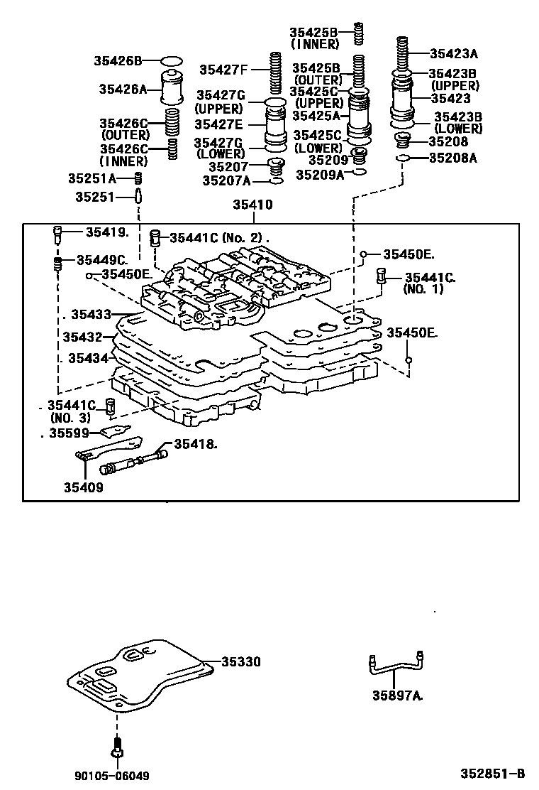 Toyota HILUX 阀体和滤油网(ATM) EPC diagram — 352851B