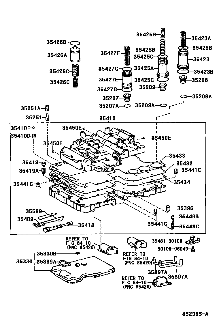 Toyota HILUX 阀体和滤油网(ATM) EPC diagram — 352935A