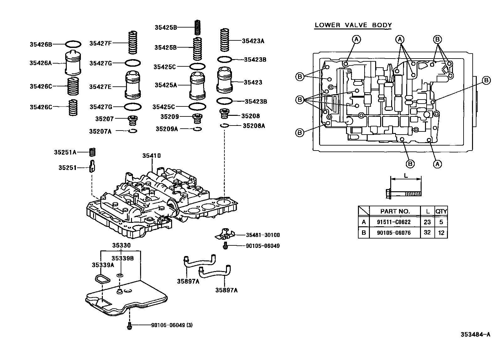 Toyota HILUX 阀体和滤油网(ATM) EPC diagram — 353484A