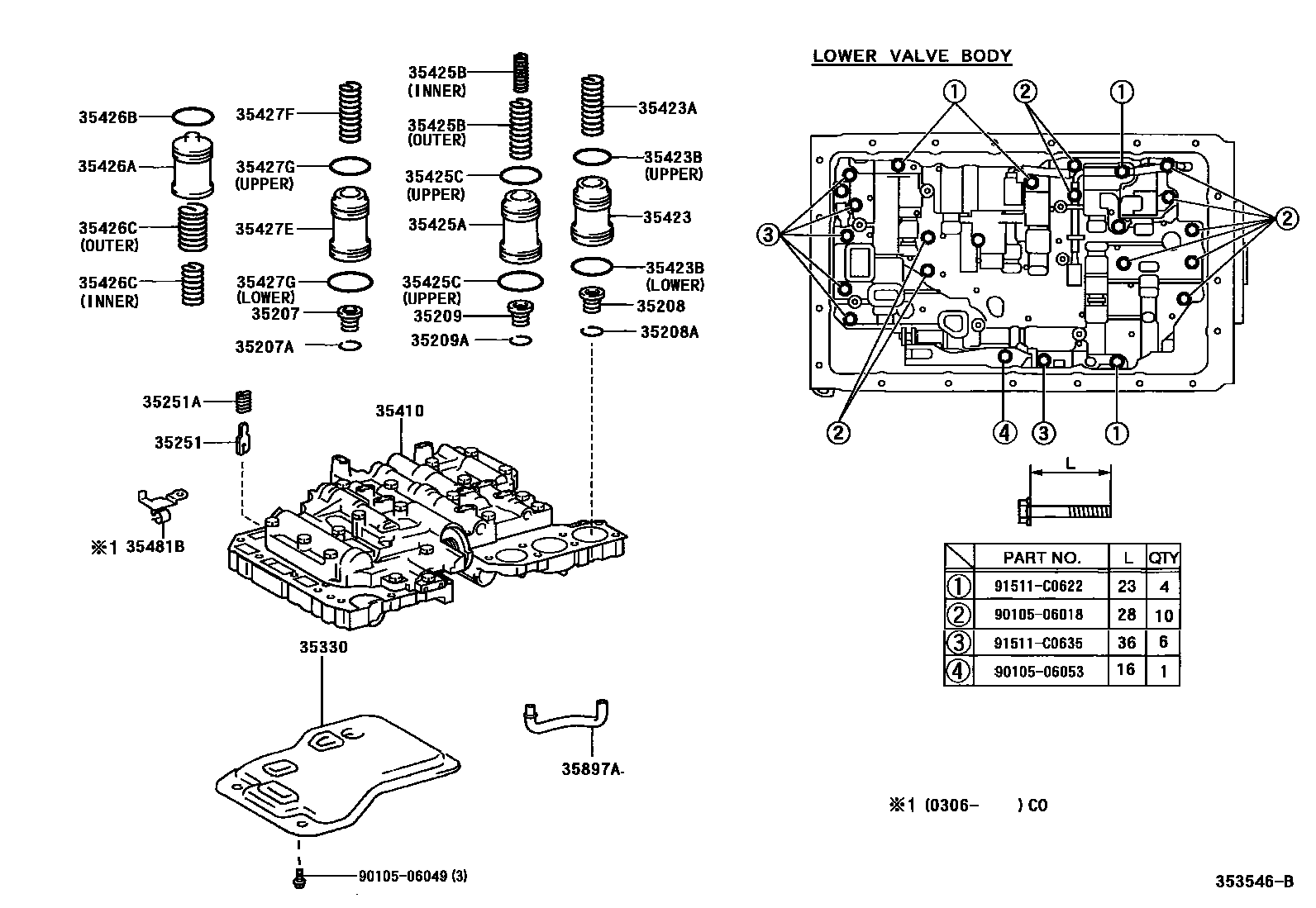 Toyota HILUX 阀体和滤油网(ATM) EPC diagram — 353546B