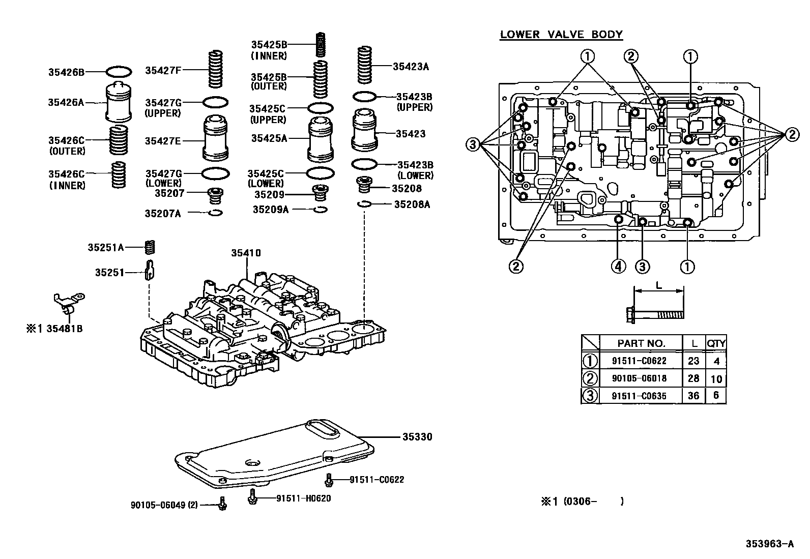 Toyota HILUX 阀体和滤油网(ATM) EPC diagram — 353963A