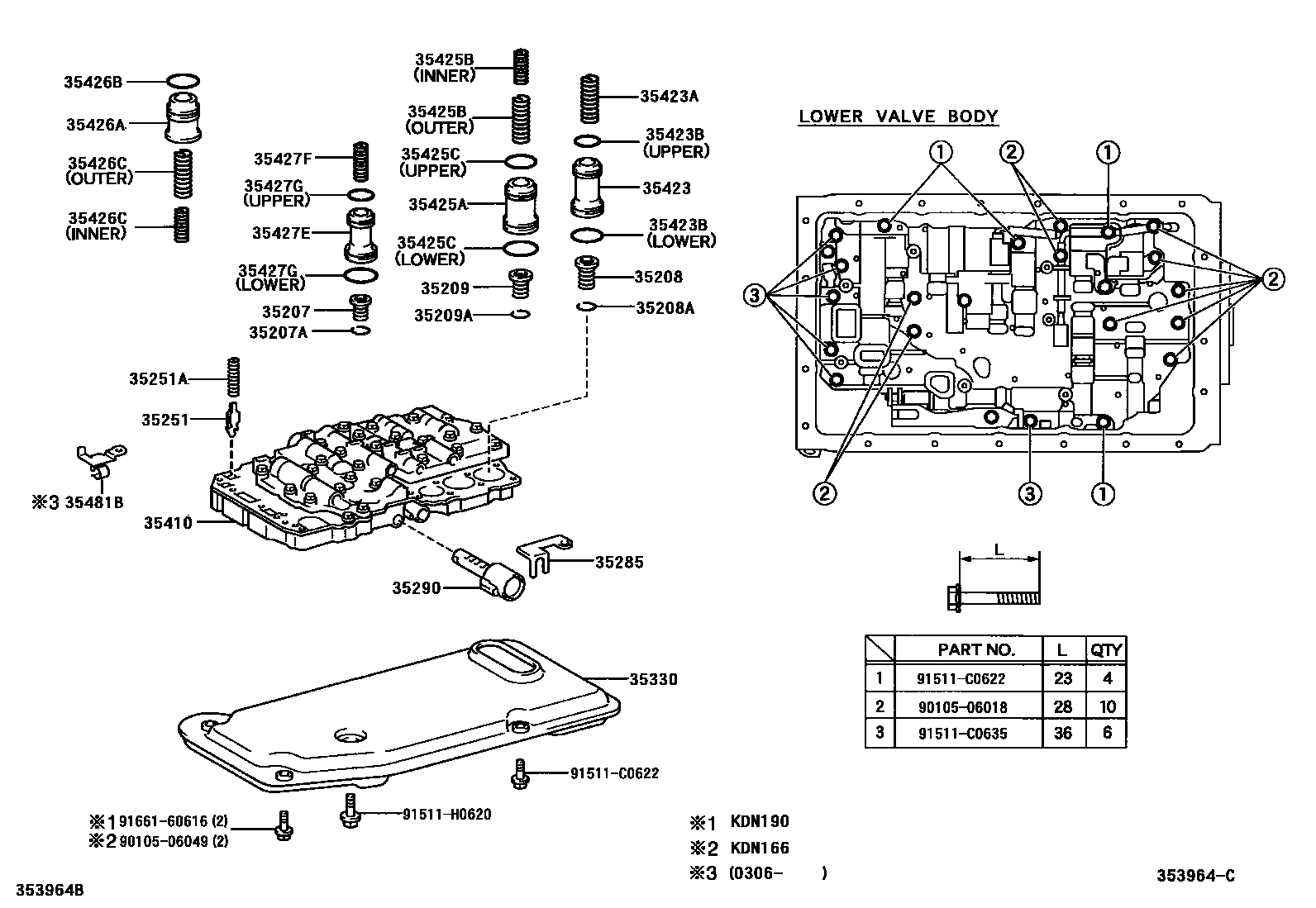 Toyota HILUX 阀体和滤油网(ATM) EPC diagram — 353964C