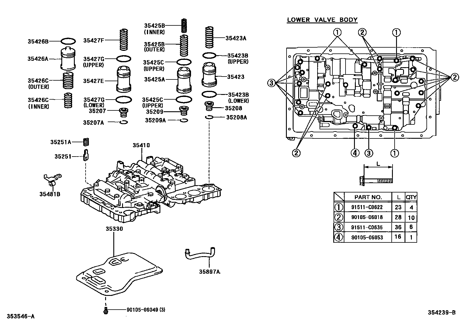 Toyota HILUX 阀体和滤油网(ATM) EPC diagram — 354239B