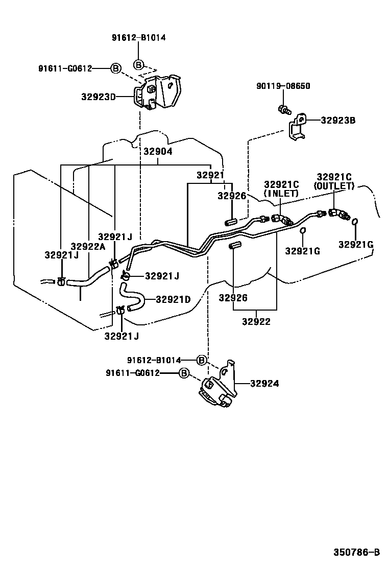 Toyota HILUX 变速器油冷却器和配管(ATM) EPC diagram — 350786B