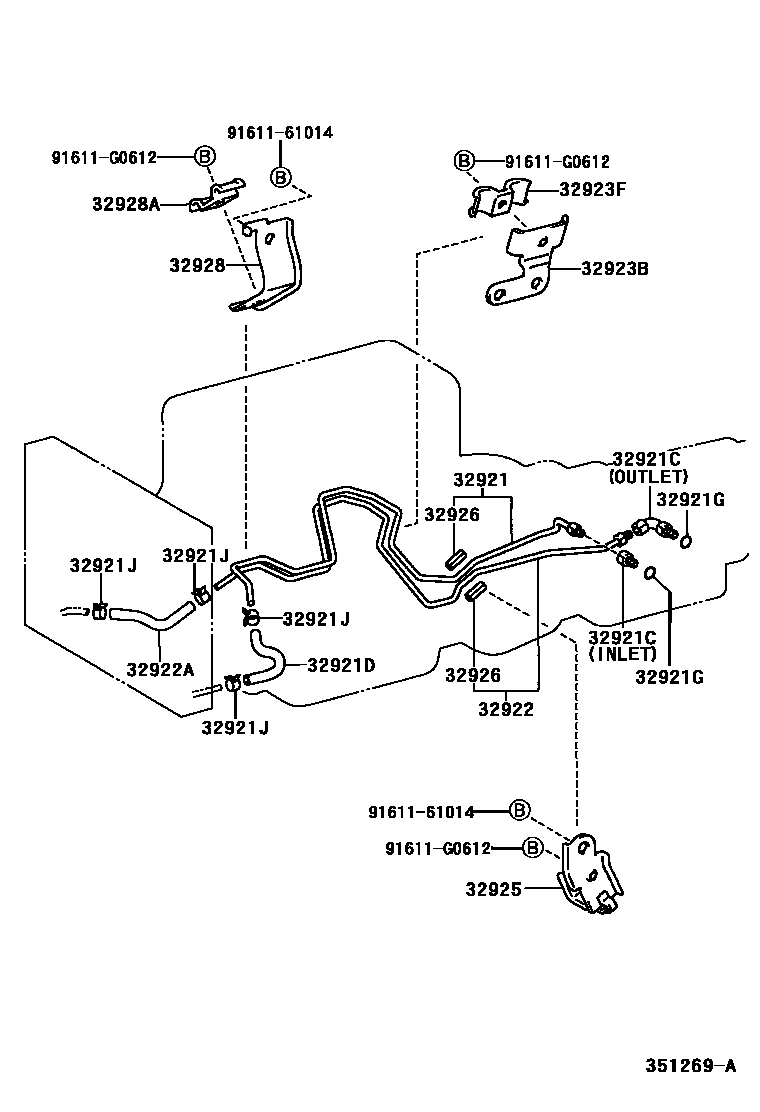 Toyota HILUX 变速器油冷却器和配管(ATM) EPC diagram — 351269A