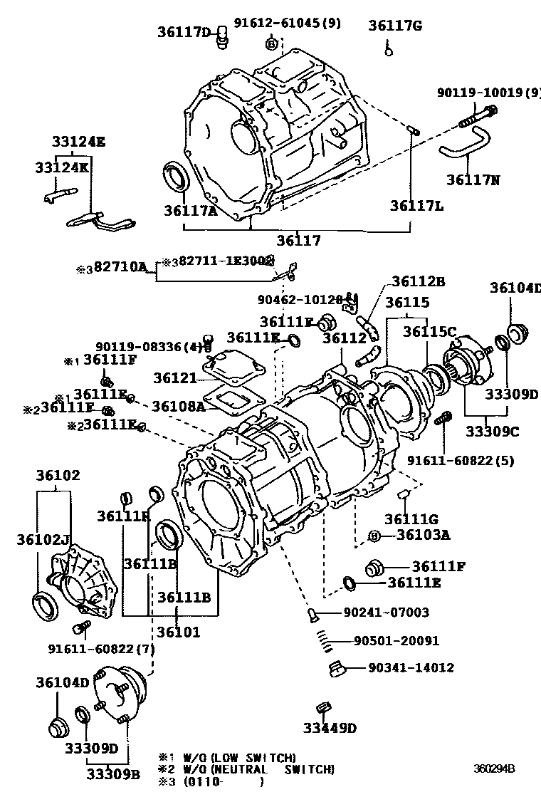 Toyota HILUX Transfer Case & Extension Housing EPC diagram — 360294B