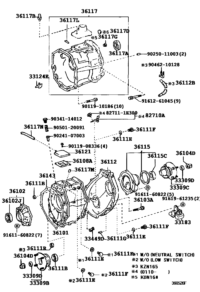 Toyota HILUX Transfer Case & Extension Housing EPC diagram — 360526F