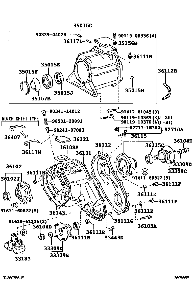 Toyota HILUX Transfer Case & Extension Housing EPC diagram — 360755E