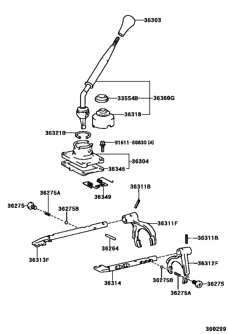 Toyota HILUX Transfer Lever & Shift Fork Shaft EPC diagram — 360299