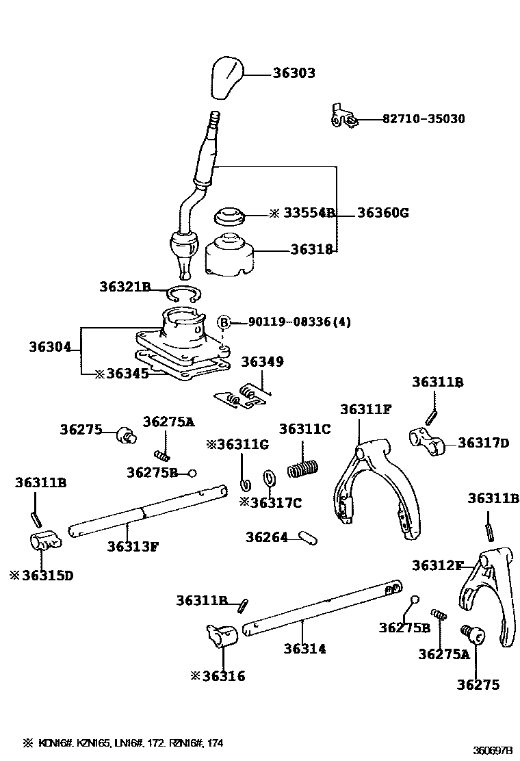 Toyota HILUX Transfer Lever & Shift Fork Shaft EPC diagram — 360697B