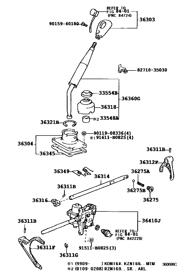 Toyota HILUX Transfer Lever & Shift Fork Shaft EPC diagram — 360698C