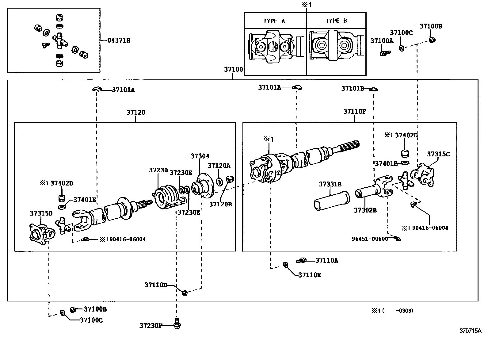 Toyota HILUX Propeller Shaft & Universal Joint EPC diagram — 370715A
