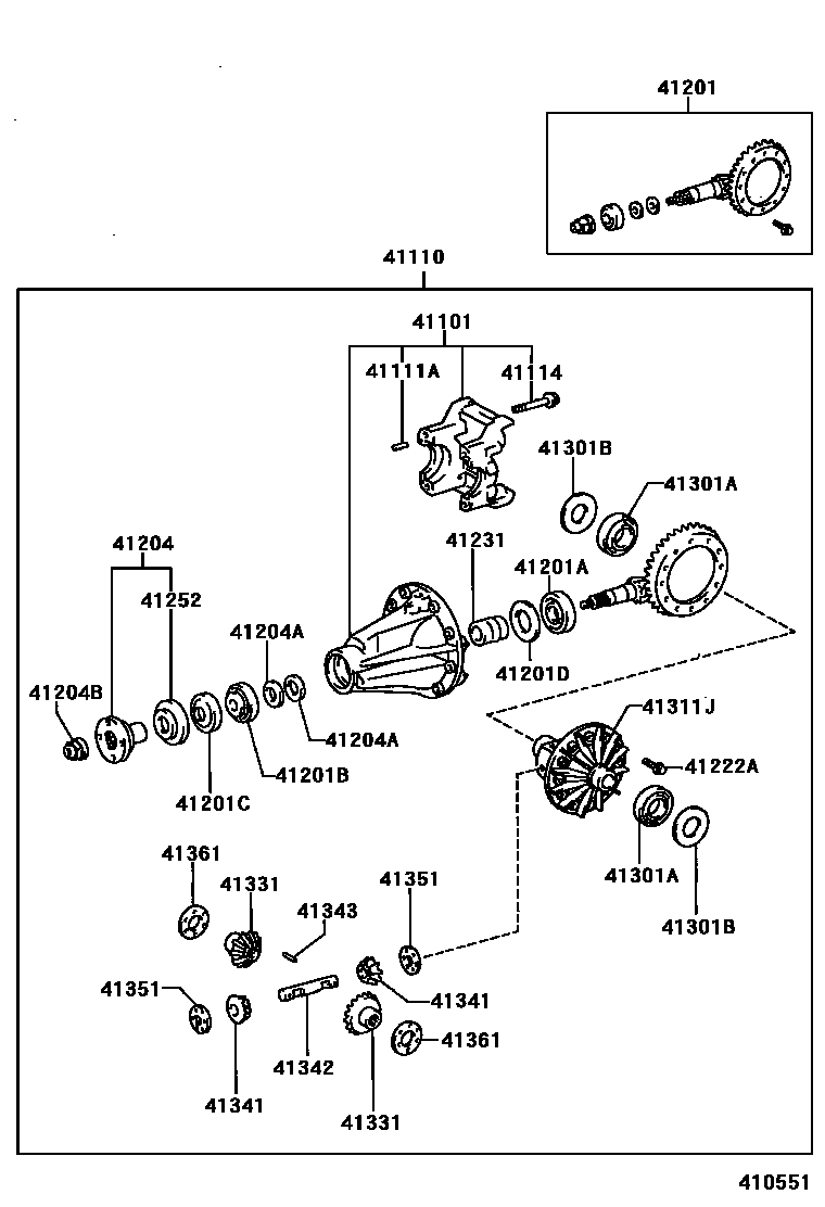 Toyota HILUX 后桥壳和差速器 EPC diagram — 410551