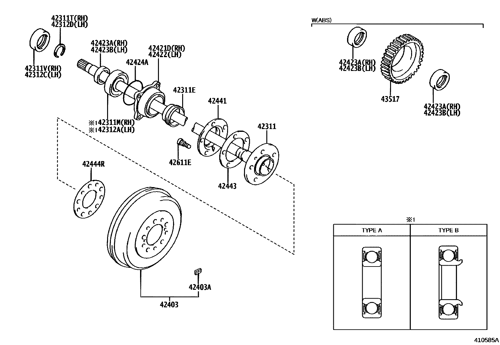 Toyota HILUX 后桥半轴和后桥轮毂 EPC diagram — 410585A
