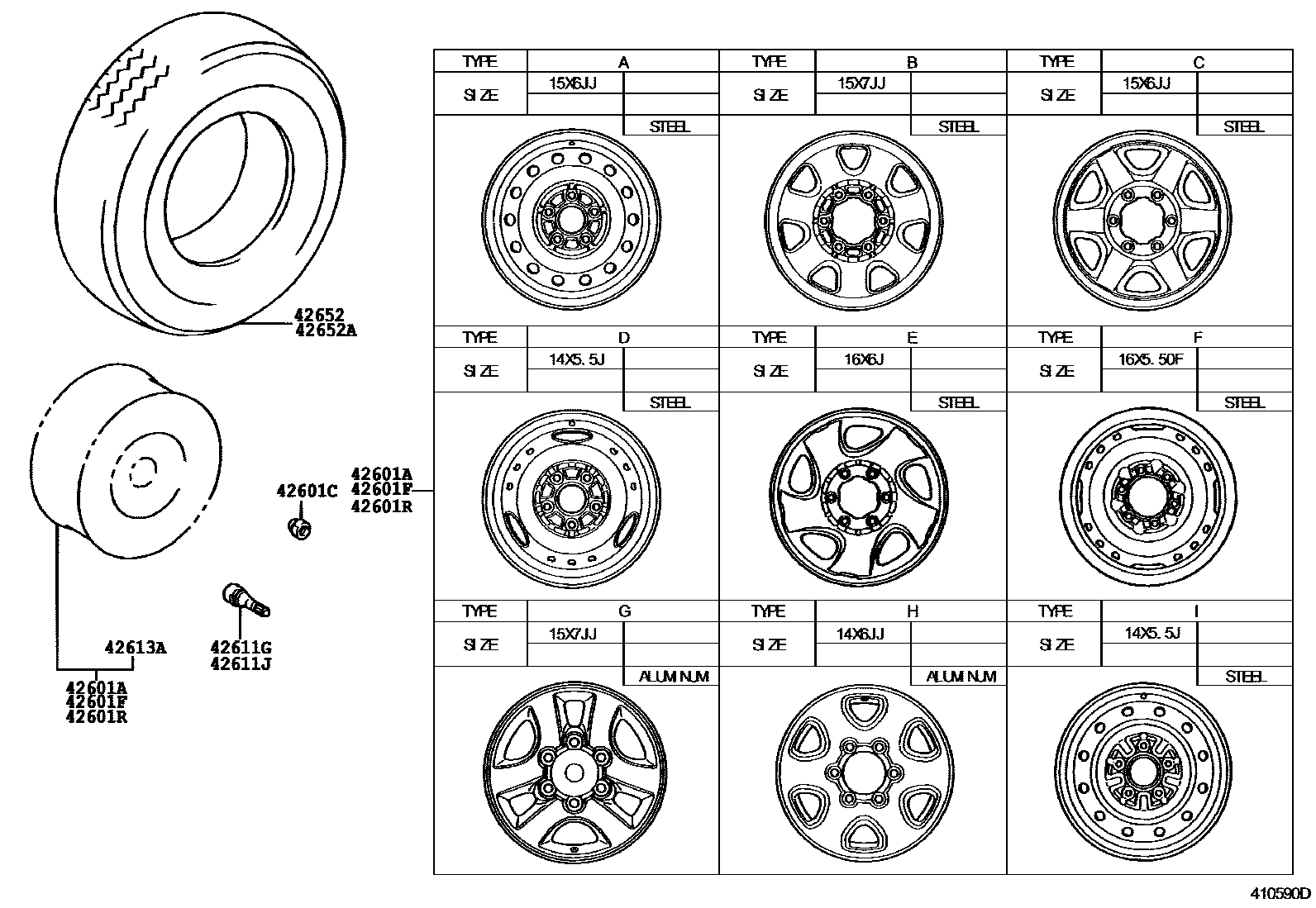 Toyota HILUX 车轮和车轮盖 EPC diagram — 410590D