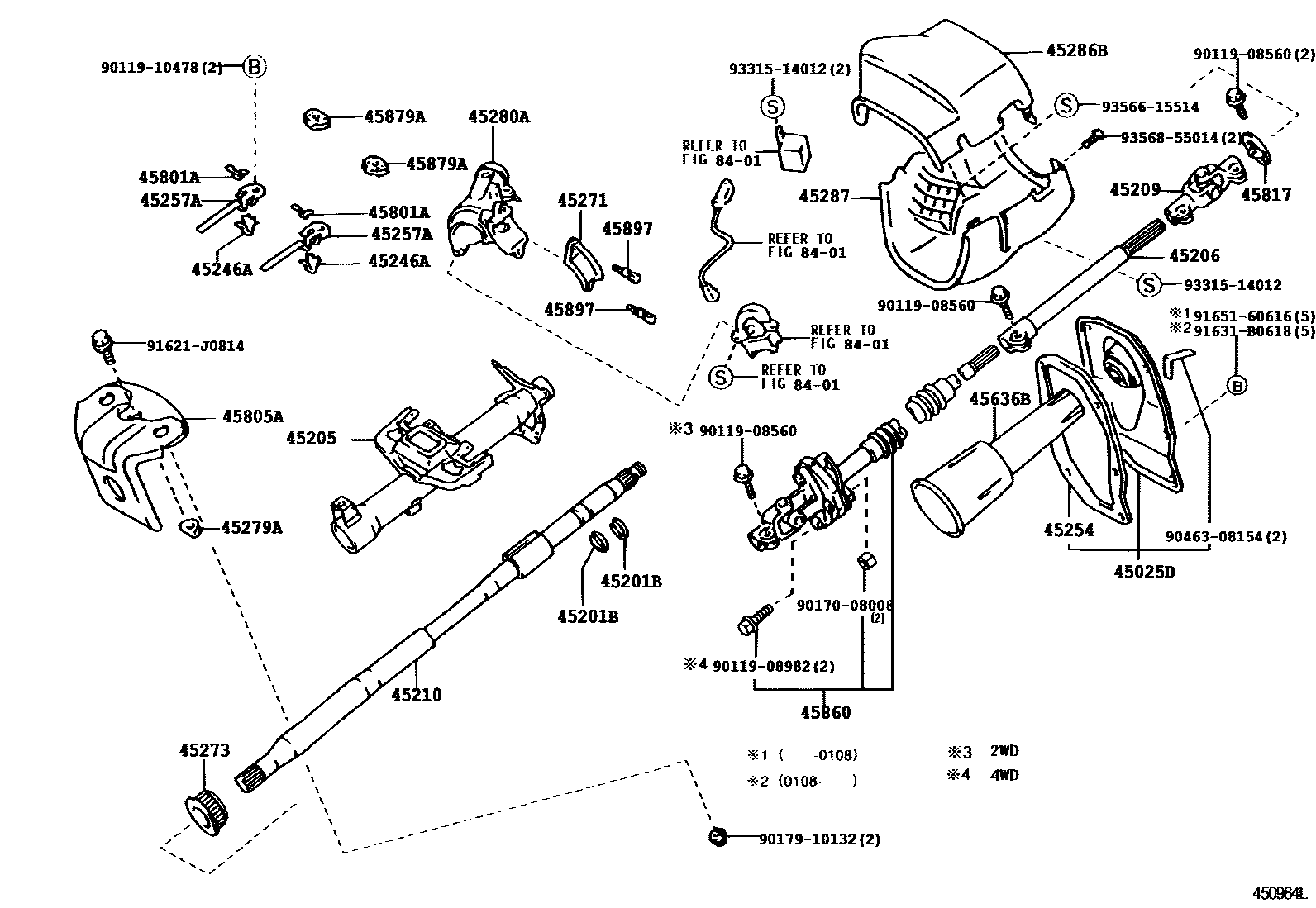 Toyota HILUX Steering Column & Shaft EPC diagram — 450984L