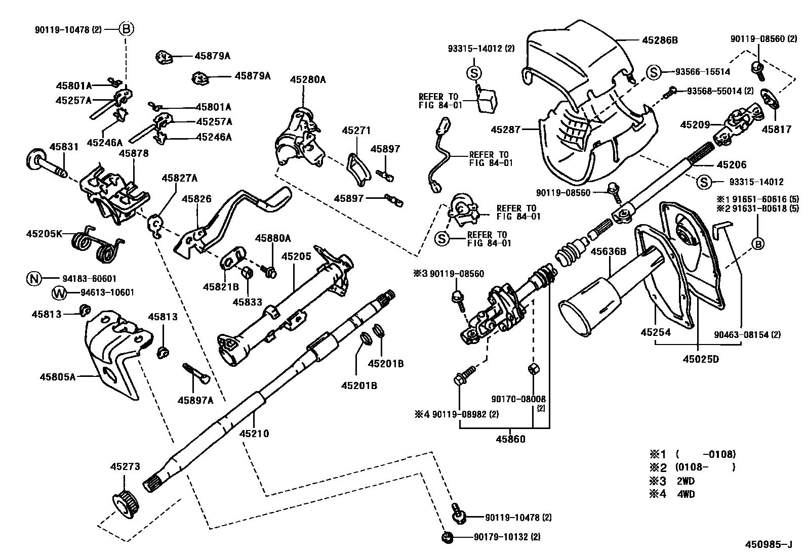 Toyota HILUX Steering Column & Shaft EPC diagram — 450985J