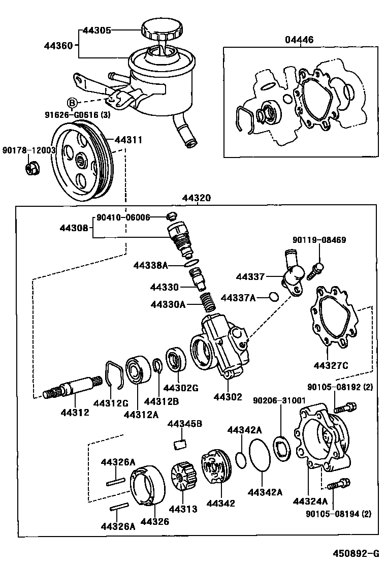 Toyota HILUX 叶片泵和储油罐(动力转向) EPC diagram — 450892G