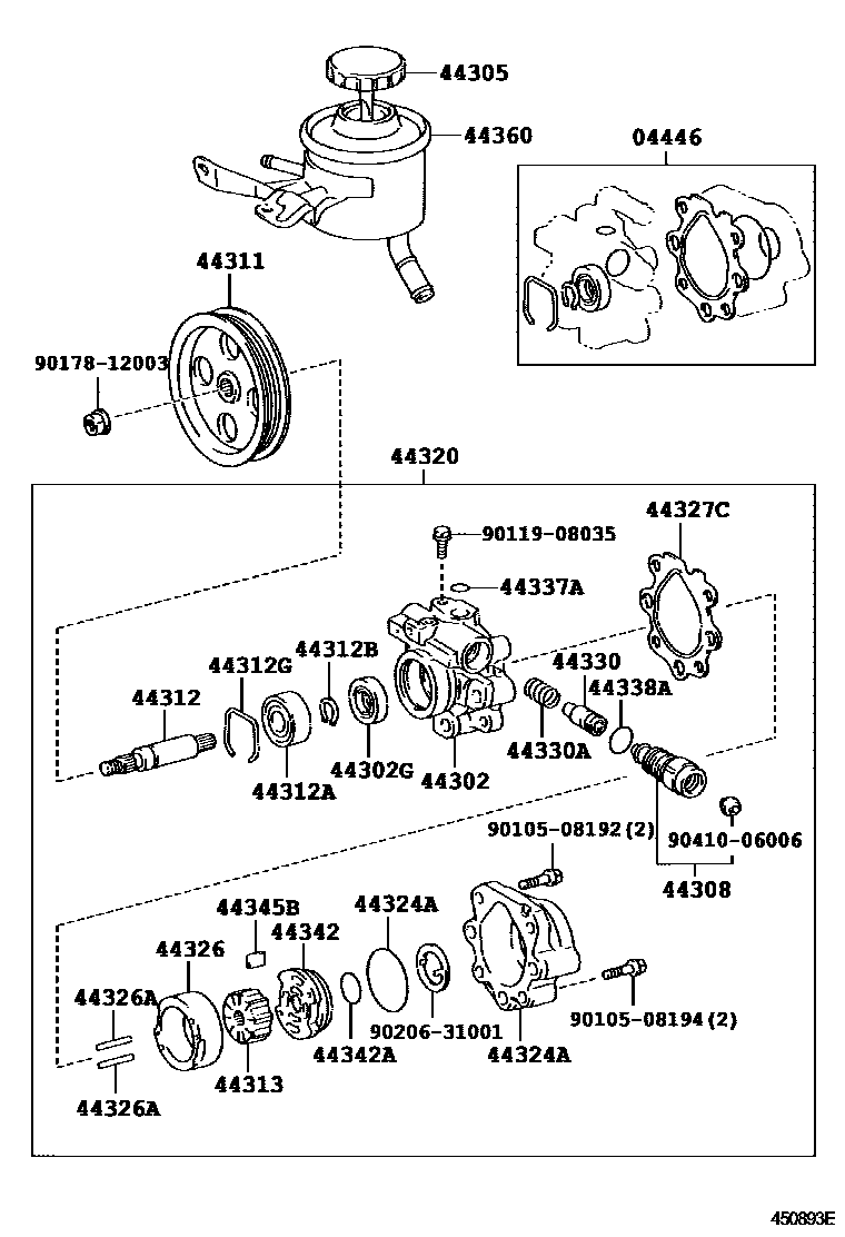 Toyota HILUX 叶片泵和储油罐(动力转向) EPC diagram — 450893E