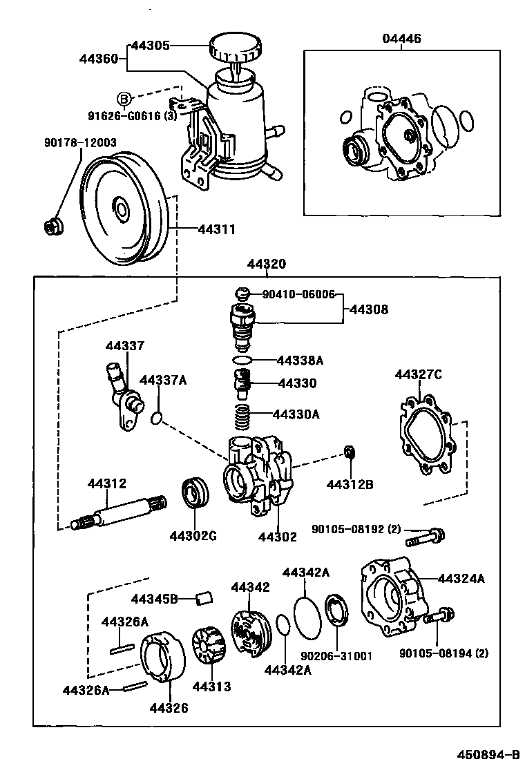 Toyota HILUX 叶片泵和储油罐(动力转向) EPC diagram — 450894B