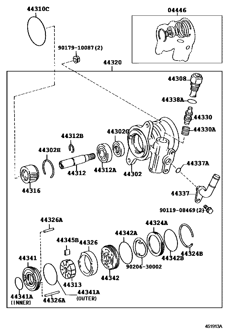 Toyota HILUX 叶片泵和储油罐(动力转向) EPC diagram — 451913A