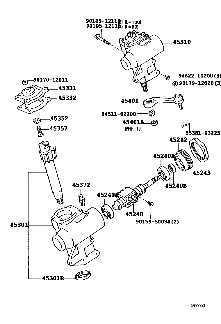 Toyota HILUX 前转向齿轮和连杆 EPC diagram — 450990D