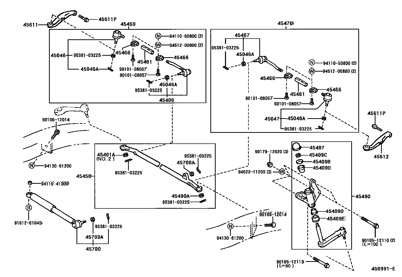 Toyota HILUX 前转向齿轮和连杆 EPC diagram — 450991E