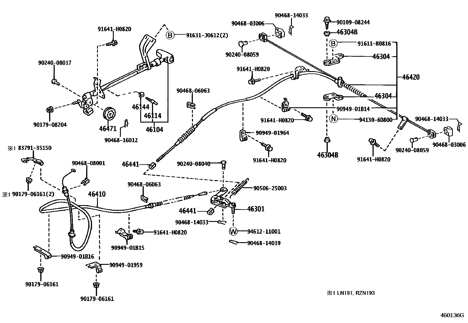 Toyota HILUX Parking Brake & Cable EPC diagram — 460136G