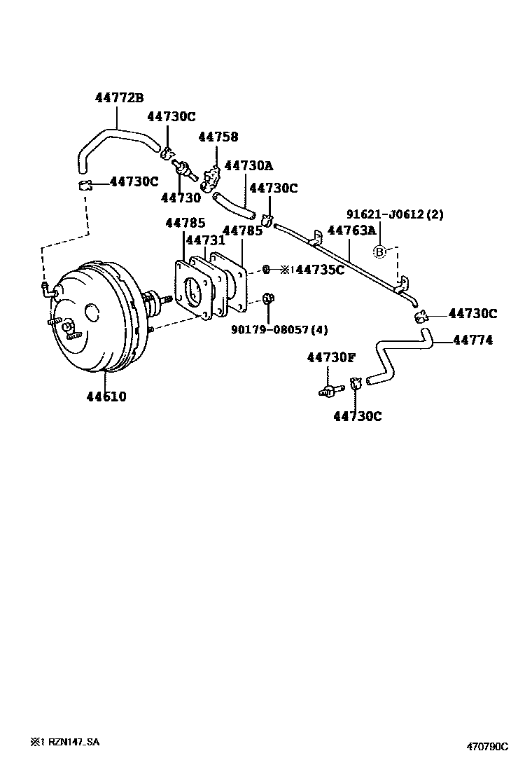 Toyota HILUX 制动助力器和真空管 EPC diagram — 470790C