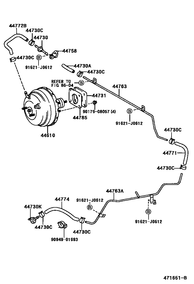 Toyota HILUX 制动助力器和真空管 EPC diagram — 471651B