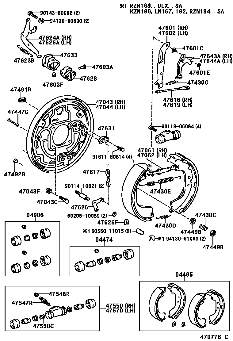 Toyota HILUX 后鼓式制动器分泵和底板 EPC diagram — 470776C