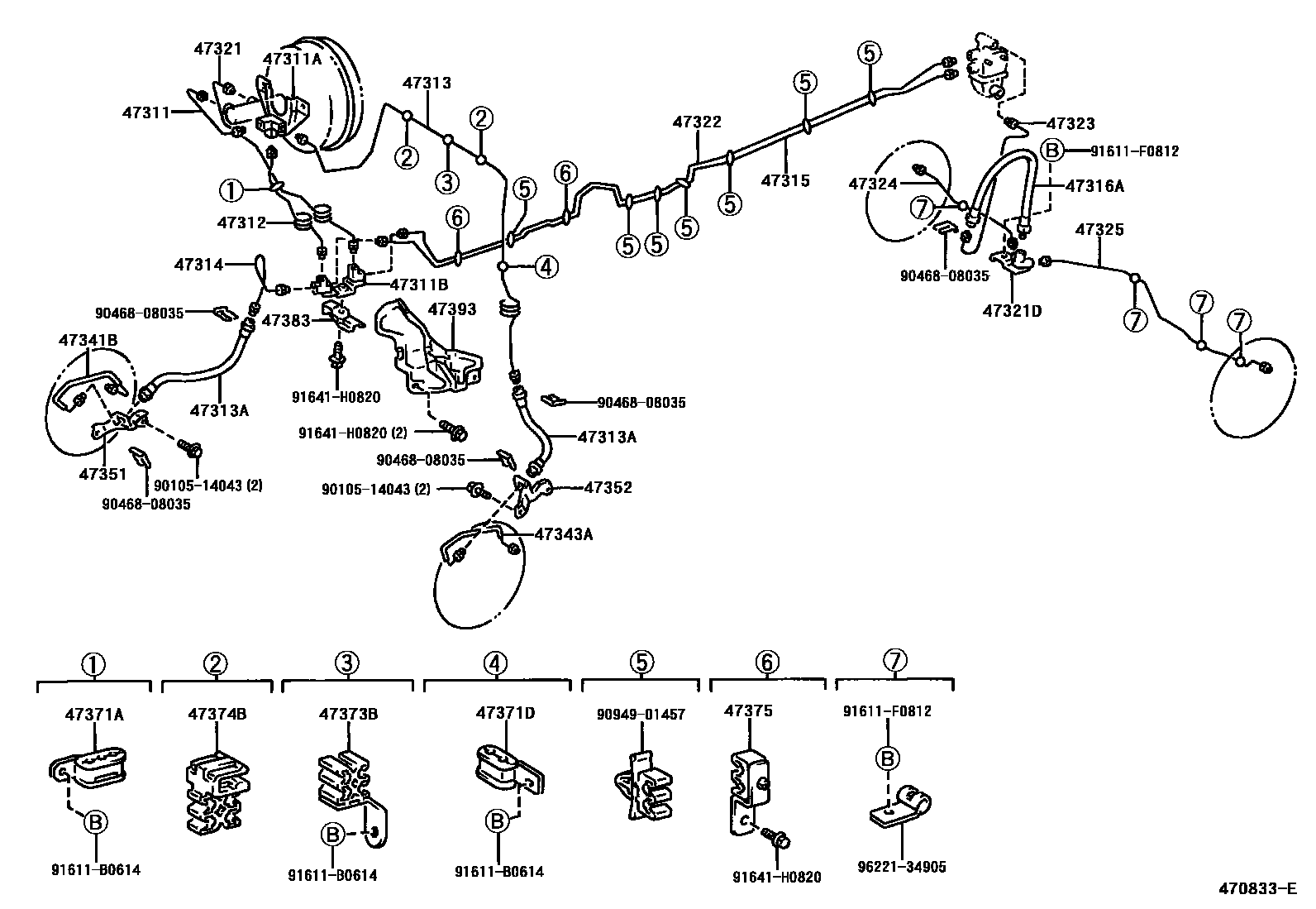 Toyota HILUX 制动配管和卡箍 EPC diagram — 470833E