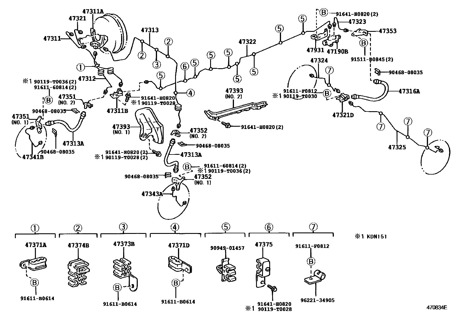 Toyota HILUX 制动配管和卡箍 EPC diagram — 470834E