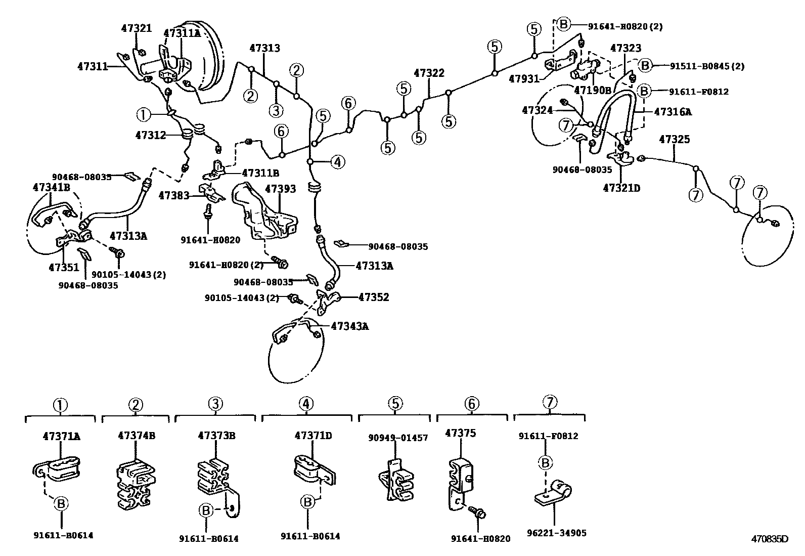 Toyota HILUX 制动配管和卡箍 EPC diagram — 470835D