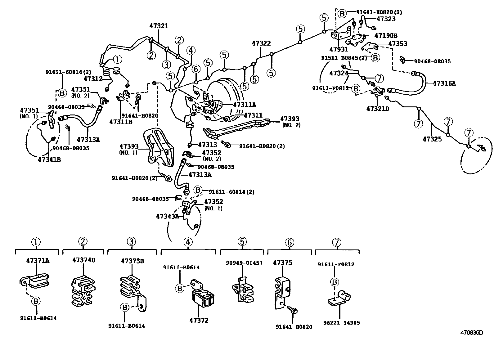 Toyota HILUX 制动配管和卡箍 EPC diagram — 470836D