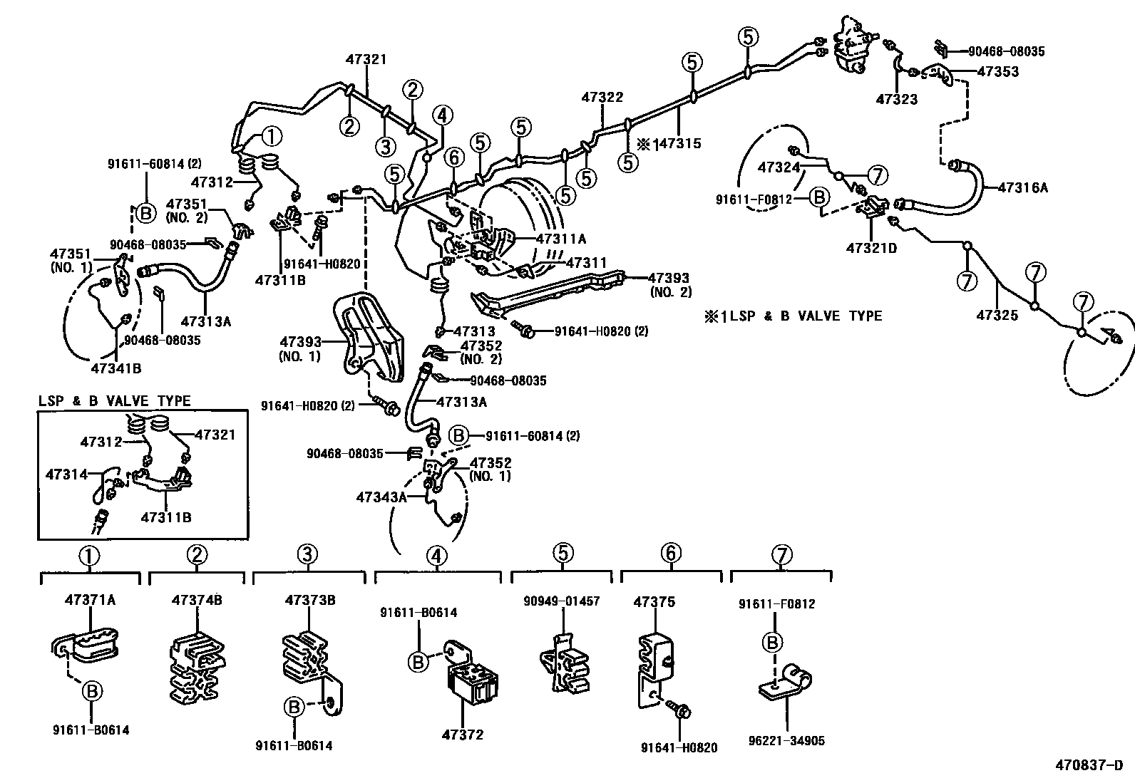 Toyota HILUX 制动配管和卡箍 EPC diagram — 470837D