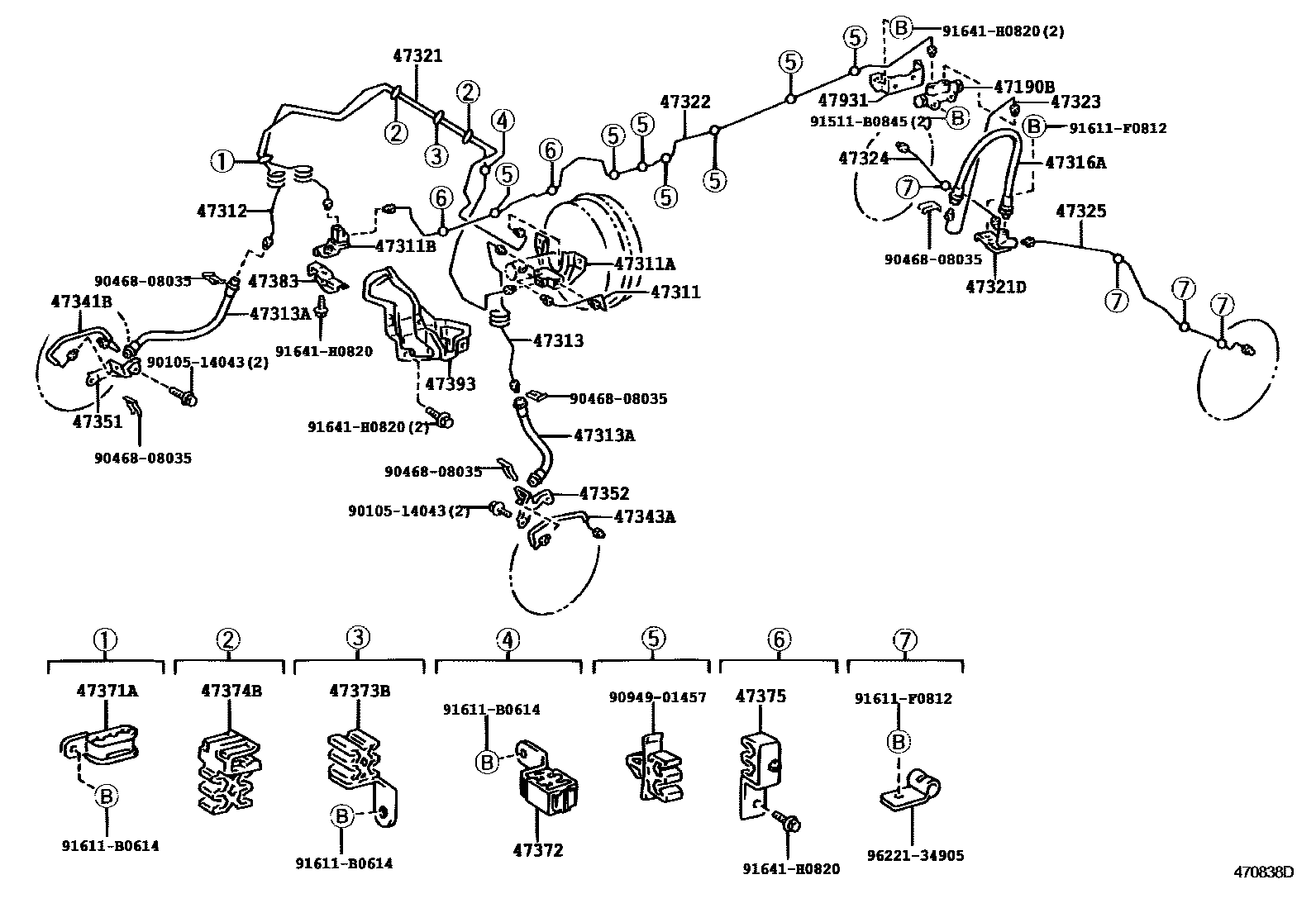 Toyota HILUX 制动配管和卡箍 EPC diagram — 470838D