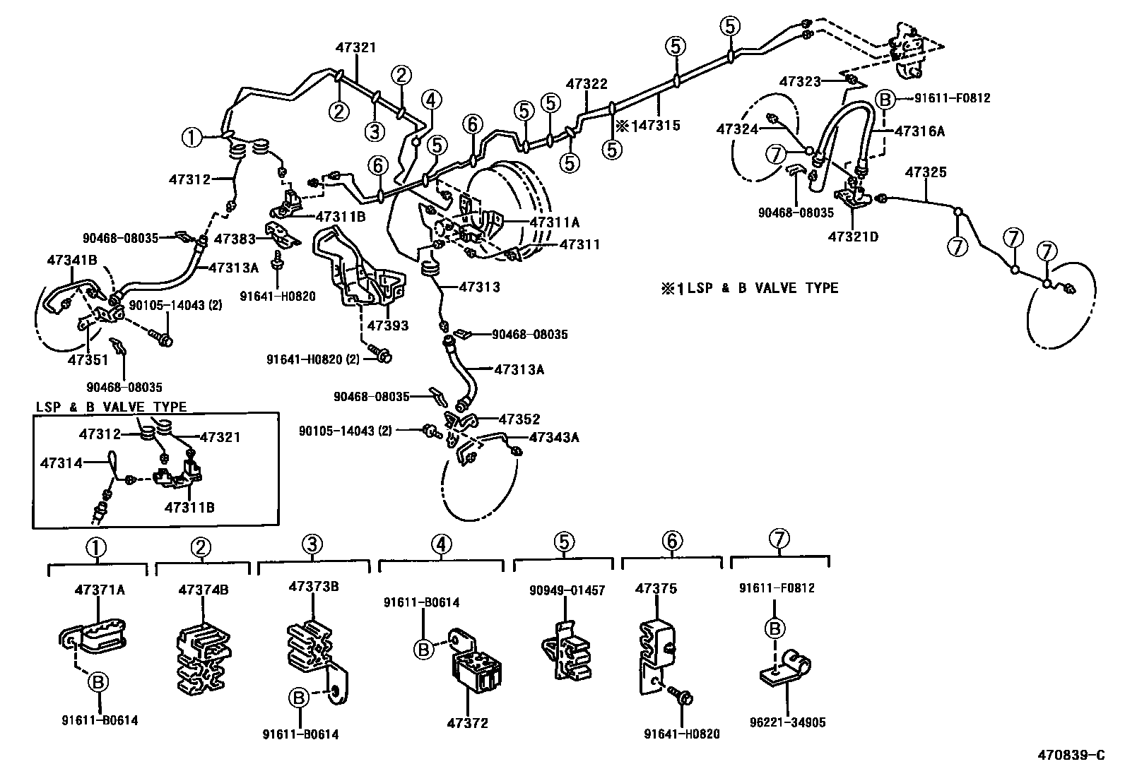 Toyota HILUX 制动配管和卡箍 EPC diagram — 470839C