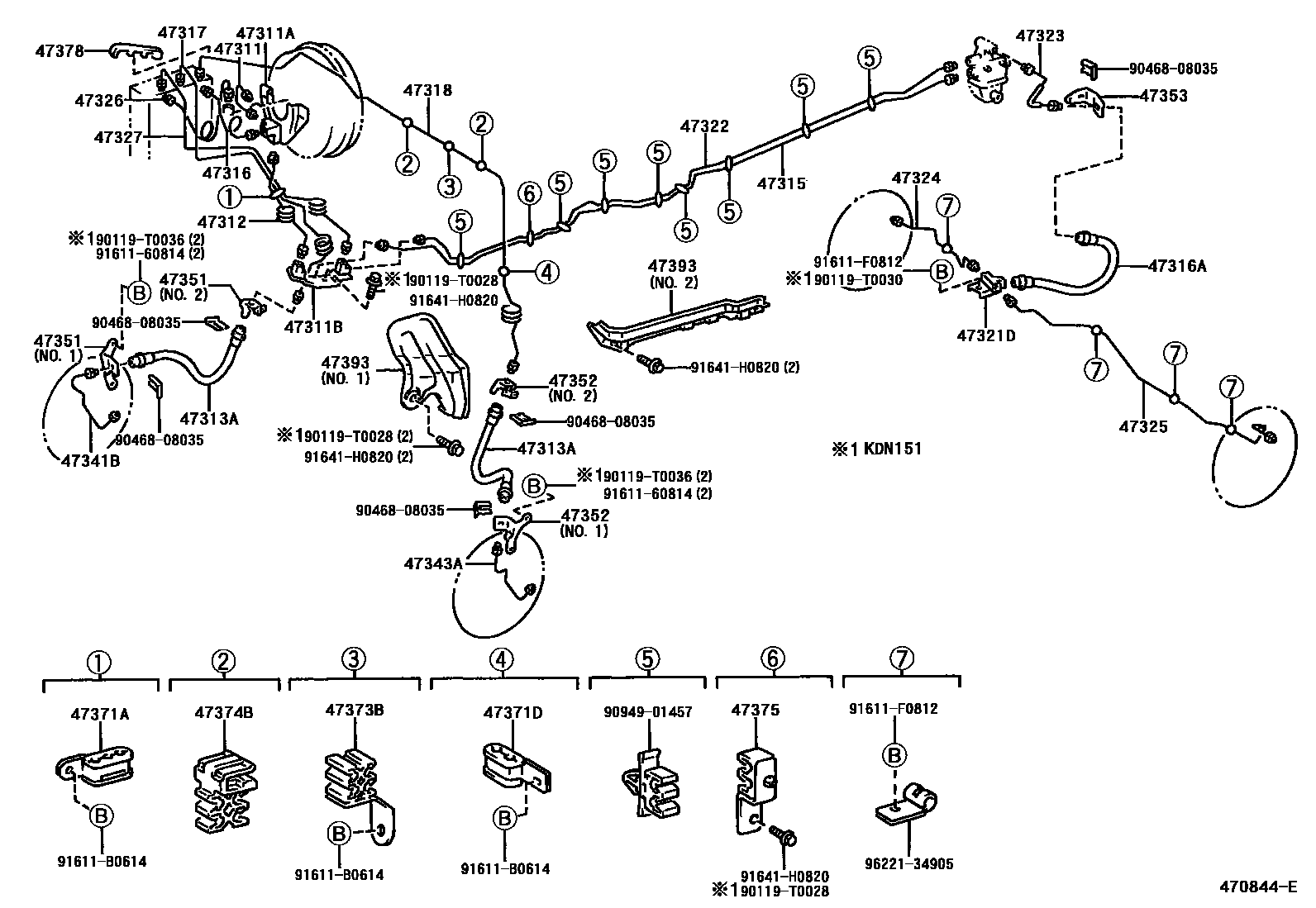 Toyota HILUX 制动配管和卡箍 EPC diagram — 470844E