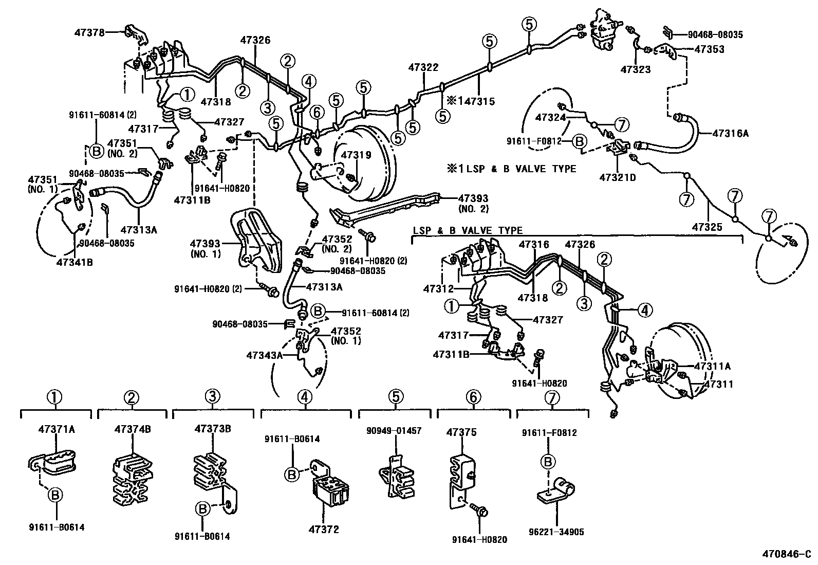 Toyota HILUX 制动配管和卡箍 EPC diagram — 470846C