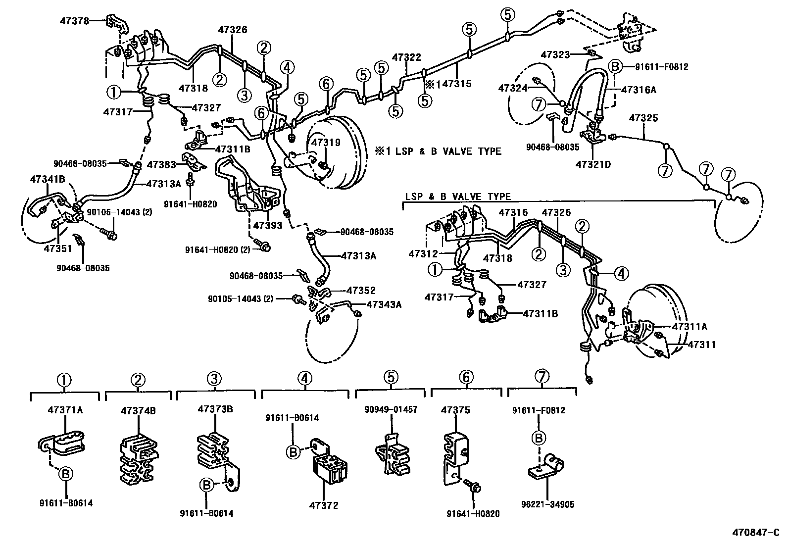 Toyota HILUX 制动配管和卡箍 EPC diagram — 470847C