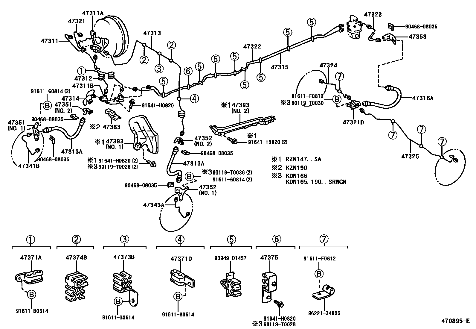 Toyota HILUX 制动配管和卡箍 EPC diagram — 470895E