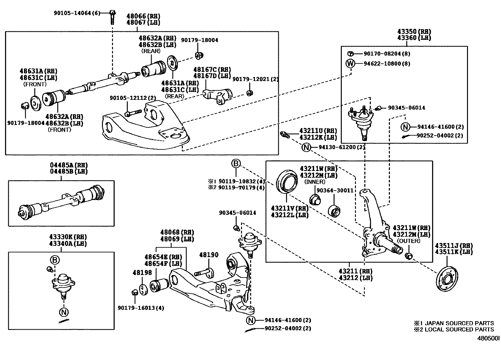 Toyota HILUX 前桥控制臂和转向节 EPC diagram — 480500I