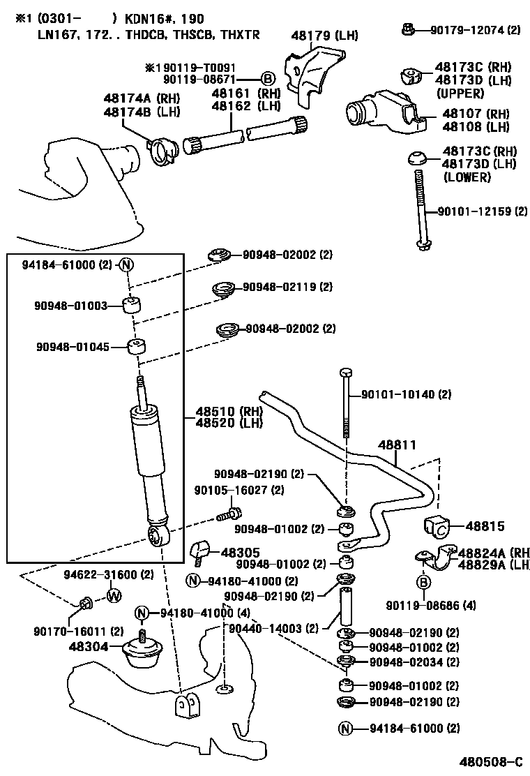 Toyota HILUX Front Spring & Shock Absorber EPC diagram — 480508C