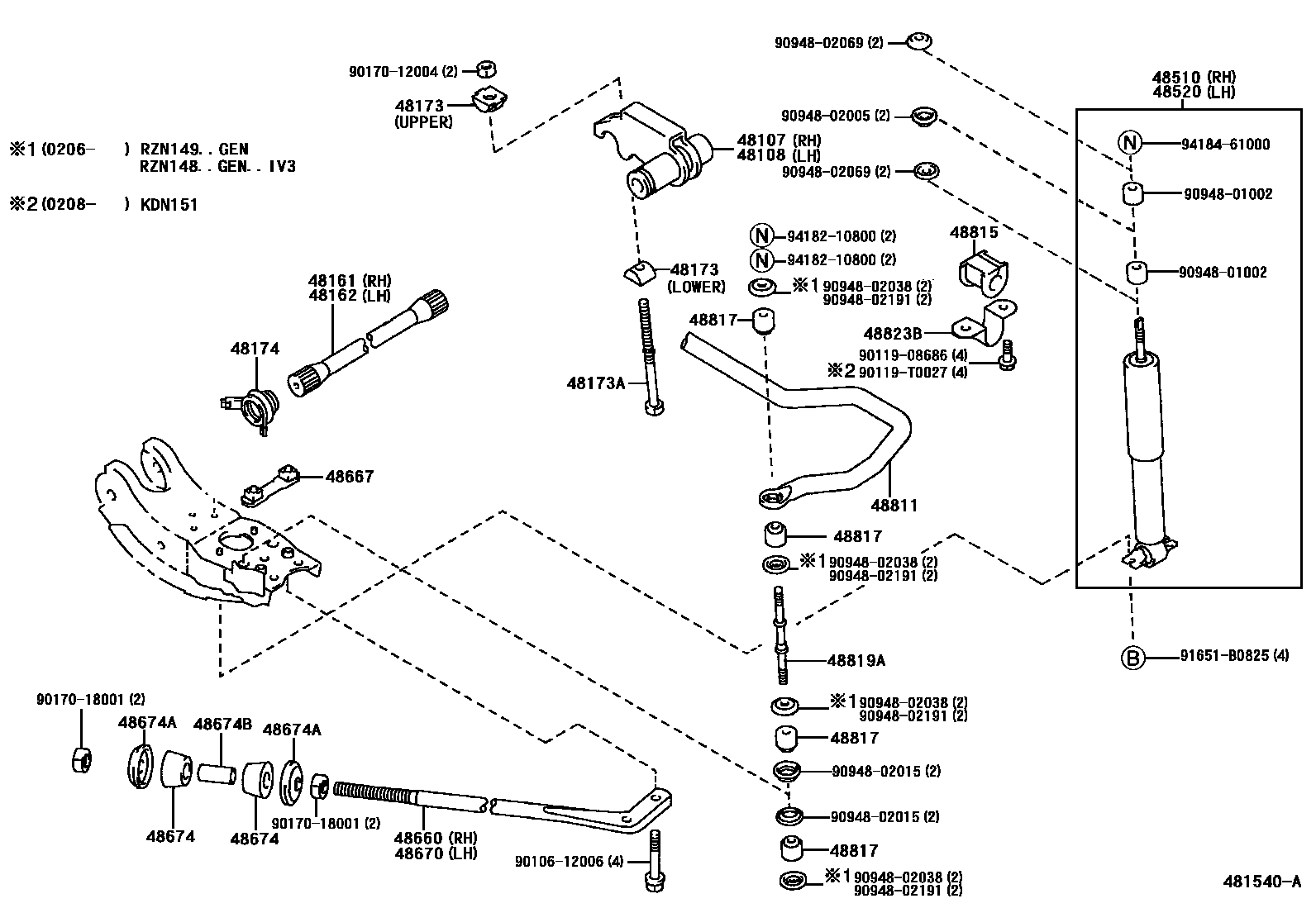Toyota HILUX Front Spring & Shock Absorber EPC diagram — 481540A