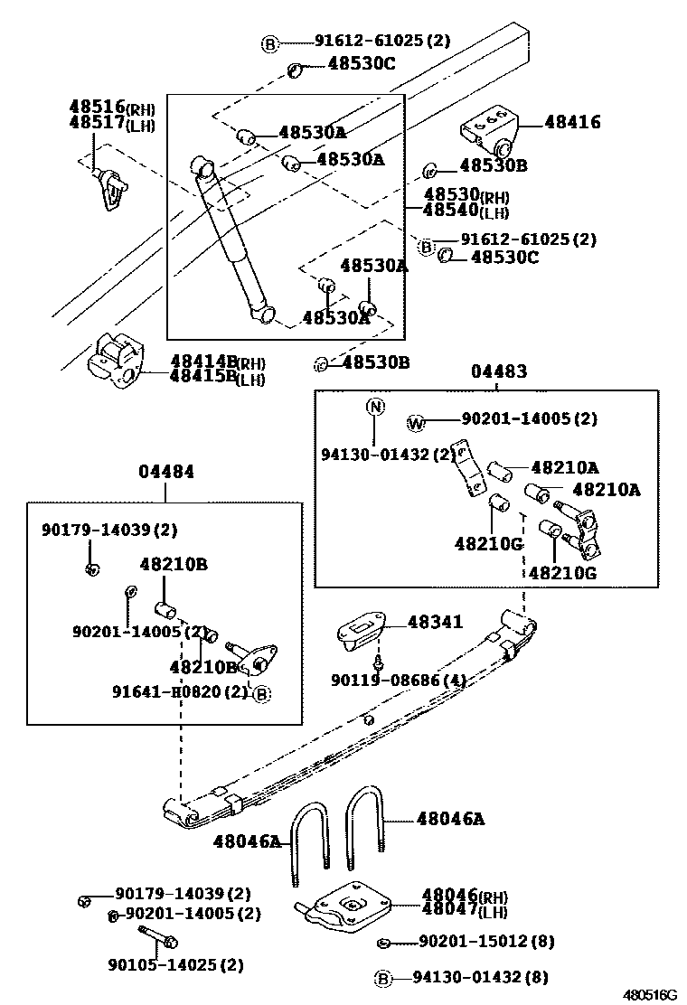Toyota HILUX Rear Spring & Shock Absorber EPC diagram — 480516G